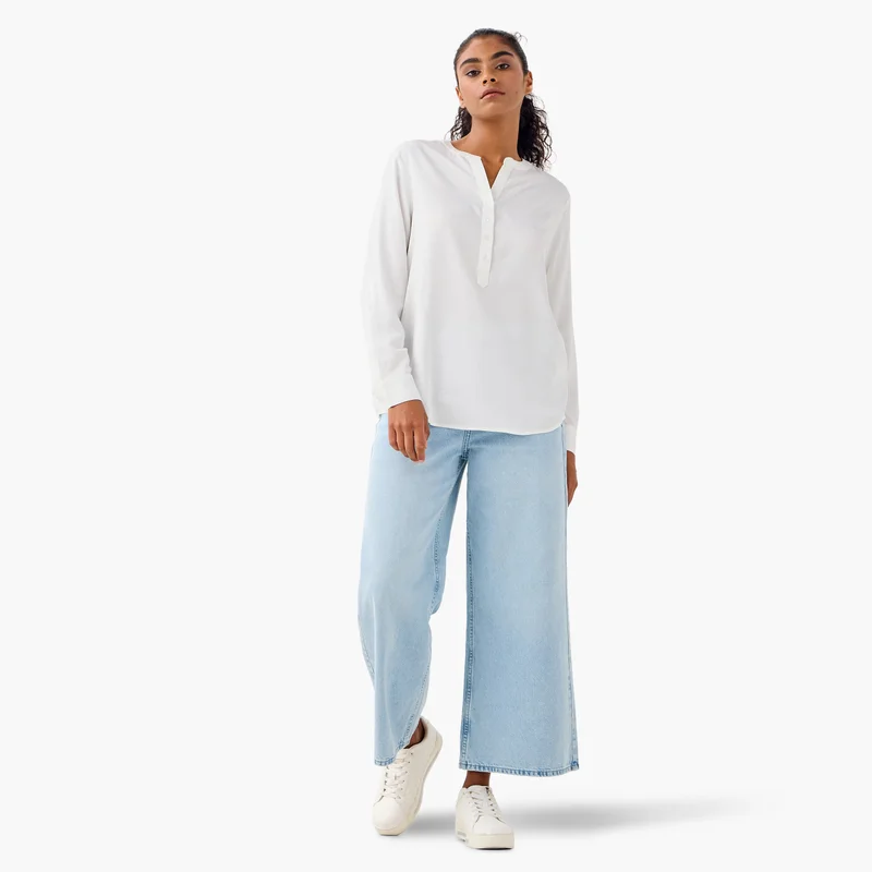 Splash FAV Set of 2 - Mandarin Collar Top with Long Sleeves and High-Low Hemline