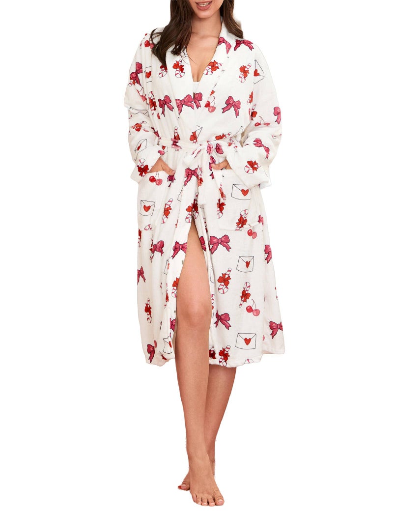 TIKITIDES Robes for Women Cute Robes Spring Summer Robe Fleece Bathrobes Women Robe Soft Plush Fruit Floral Print Lightweight Fuzzy Lounge Bathrobe - Image 1