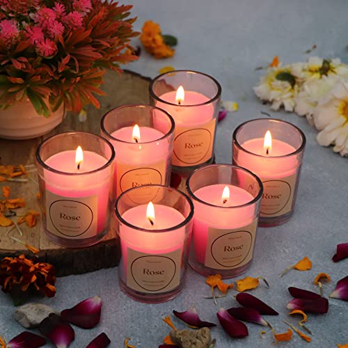 Floryn Decor® Votive Glass Candle | Perfume Candles for Home Decor | Candles for Home Decoration Fragrance | Burning Time- 10 Hours Each (Pack of 6, Scent- English Rose) - Image 1