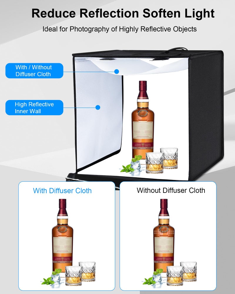 PULUZ Light Box Photography, 24x24 inch Large Photo Studio Light Box, Professional Dimmable Photo Booth with 120 LED Lights & 6 Backdrops for Jewelry and Food Items Product Photography - Image 3