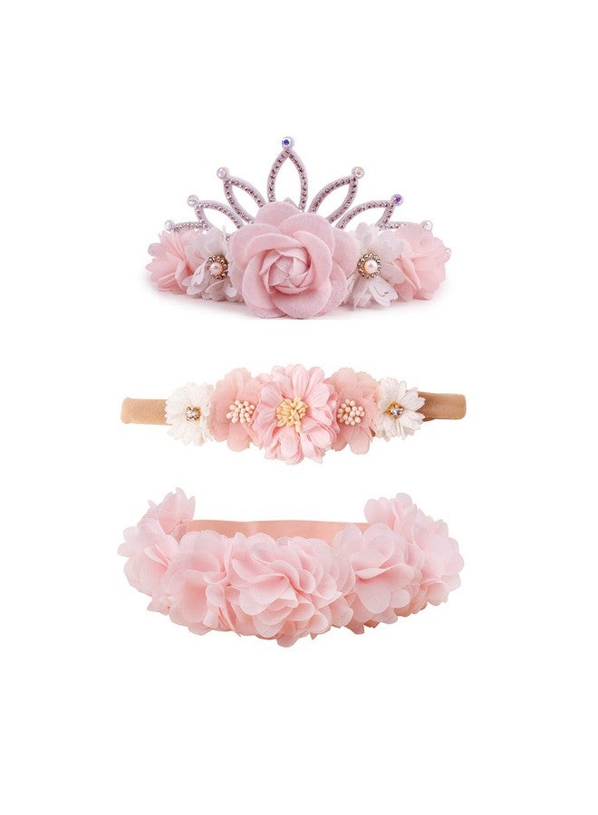 mligril Baby Girl Floral Headbands- 3pcs Nylon Headband Handmade Flower Crown Elastic Hairband Newborn Toddler Hair Accessories Gifts for Girls （1-6 years old） - Image 1