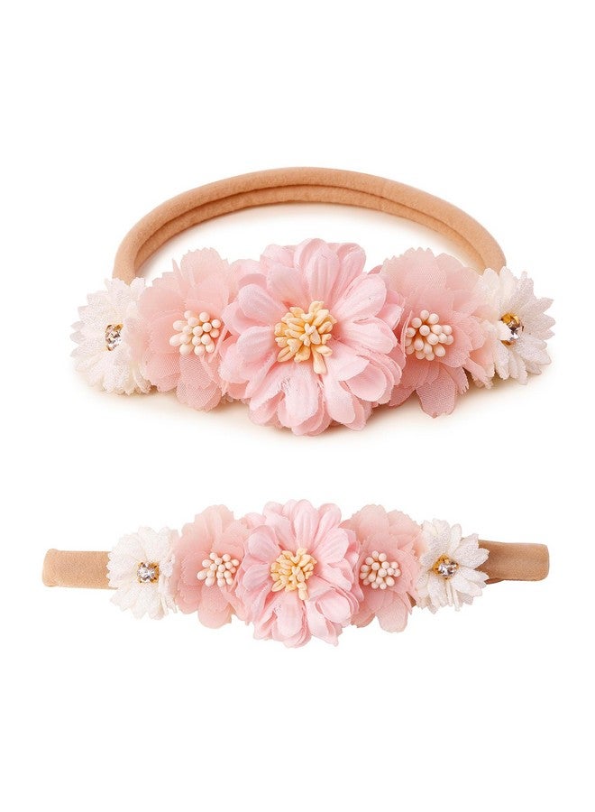 mligril Baby Girl Floral Headbands- 3pcs Nylon Headband Handmade Flower Crown Elastic Hairband Newborn Toddler Hair Accessories Gifts for Girls （1-6 years old） - Image 3