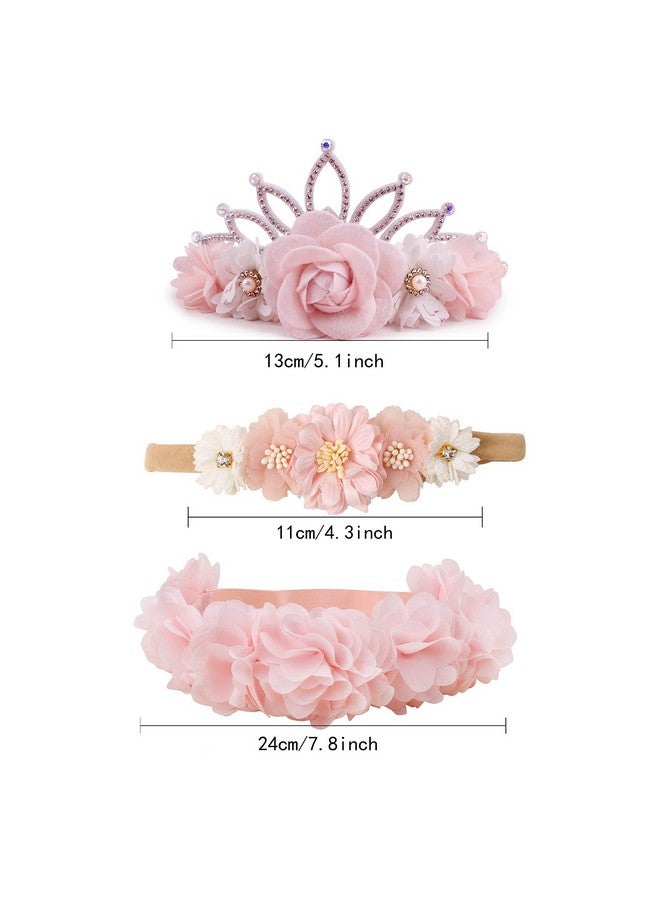 mligril Baby Girl Floral Headbands- 3pcs Nylon Headband Handmade Flower Crown Elastic Hairband Newborn Toddler Hair Accessories Gifts for Girls （1-6 years old） - Image 5