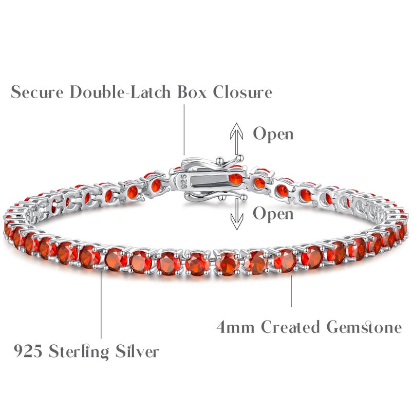 FANCIME January Birthstone Bracelet Sterling Silver Created Garnet Tennis Bracelet CZ Wedding Bridal Prom Birthstone Fine Jewelry For Women, Length 7.2 Inch Width 4mm - Image 5