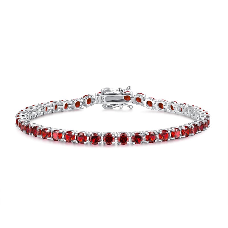 FANCIME January Birthstone Bracelet Sterling Silver Created Garnet Tennis Bracelet CZ Wedding Bridal Prom Birthstone Fine Jewelry For Women, Length 7.2 Inch Width 4mm - Image 1