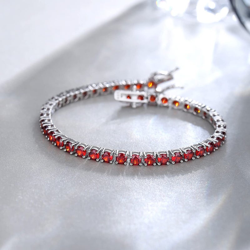 FANCIME January Birthstone Bracelet Sterling Silver Created Garnet Tennis Bracelet CZ Wedding Bridal Prom Birthstone Fine Jewelry For Women, Length 7.2 Inch Width 4mm - Image 2