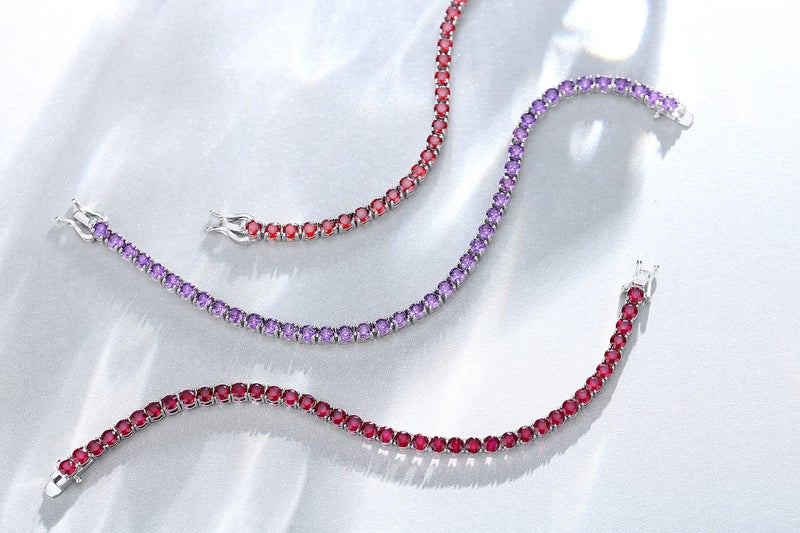 FANCIME January Birthstone Bracelet Sterling Silver Created Garnet Tennis Bracelet CZ Wedding Bridal Prom Birthstone Fine Jewelry For Women, Length 7.2 Inch Width 4mm - Image 3