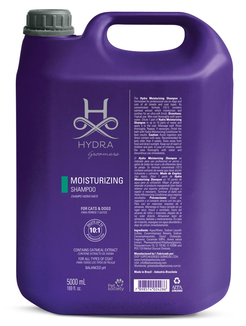 Hydra Groomer’s Moisturizing Shampoo for Dogs & Cats – 5L with Optical Brightener & Oatmeal | Professional-Grade Coat Care - Image 1