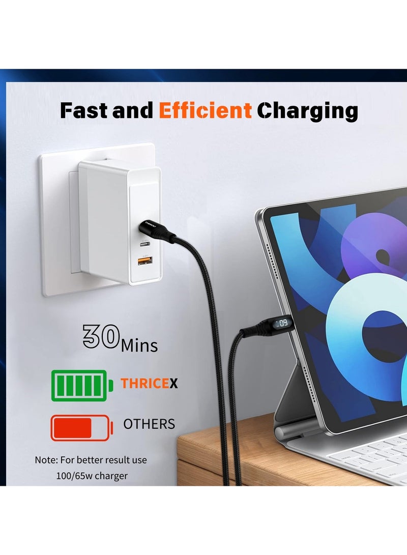 ثريككس كابل شحن سريع THRICEX® 60 وات USB C إلى USB C، سلك بيانات من النوع C مضفر من النايلون بطول 1.2 متر مع شاشة LED، PD 3.0 متوافق مع سلسلة iPhone 16/15، Samsung Galaxy S24 - Image 5