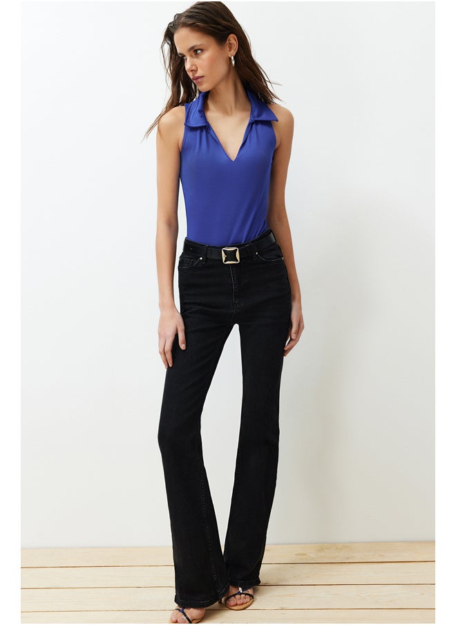 trendyol Saks Fitted Polo Neck Stretchy Snap Fastener Knitted Bodysuit TWOSS24BD00030  - Image 2