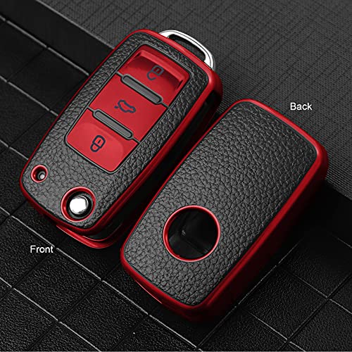 ELOHEI for VW Key Fob Cover, Premium Soft TPU 361 Degree Full Protection for VW Volkswagen Jetta Beetle Tiguan Passat Golf MK6 Polo 3 Buttons(Leather Red) - Image 5