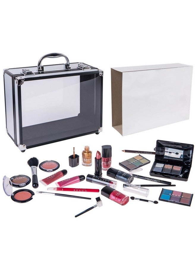 Shany SHANY Carry All Trunk Makeup Train Case with Re-usable Aluminum Makeup Storage Case. Non Toxic Color Make up Set with Eye palettes, Blushes,Makeup Powders, Manicure, Pedicure and Makeup Brushes.  - Image 3