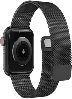 Stainless Steel Magnetic Band Compatible with Apple Watch 49 mm 45 mm 44 mm 42 mm, Adjustable Milanese Magnet Metal Strap Men Women for iWatch Series 8/7/6/5/4/3/2/1/SE/Ultra, Black Color