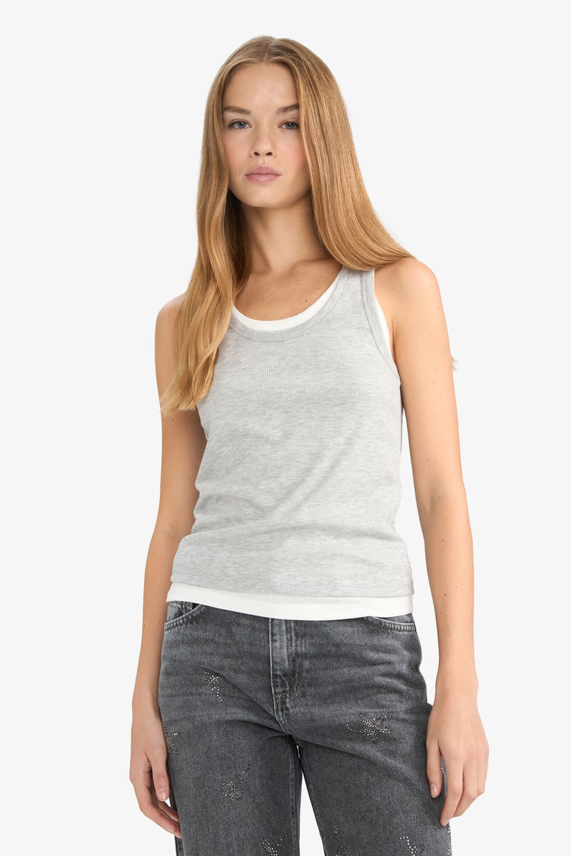DeFacto Grey Woman Regular Fit Camisole V-Neck Tank Top Casual - Image 3