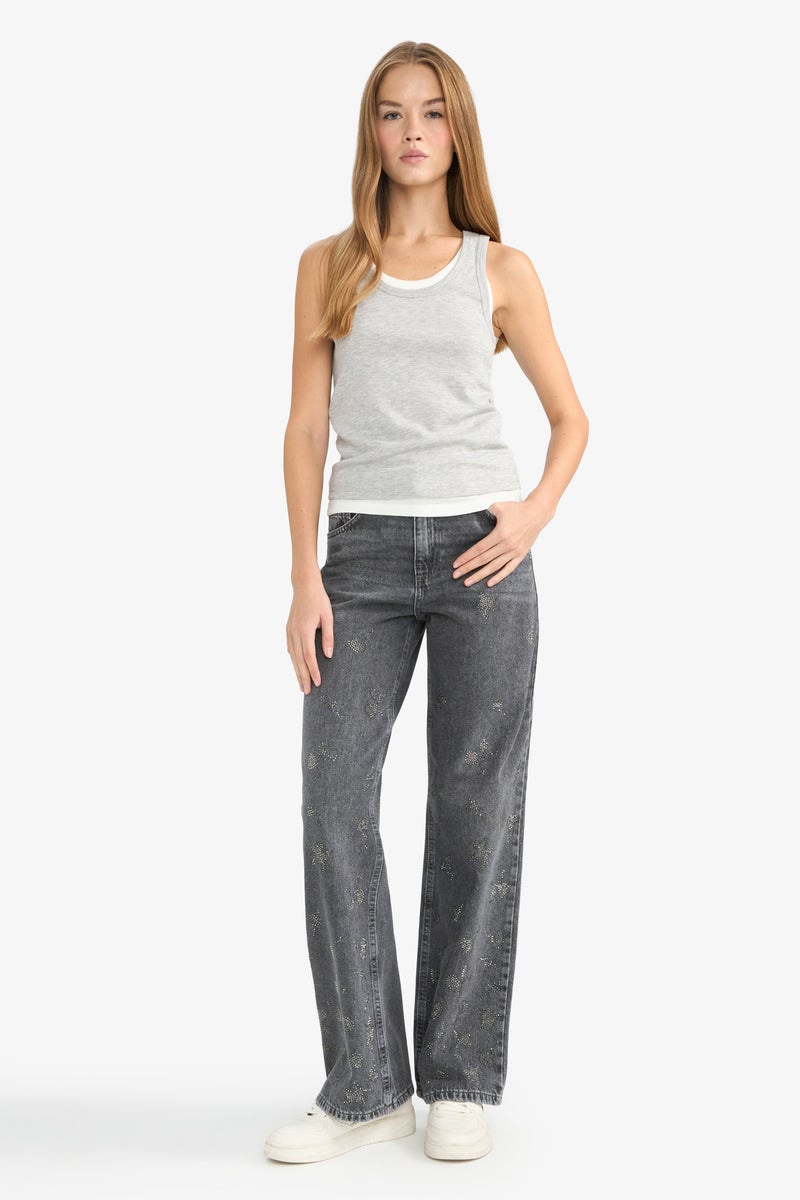 DeFacto Grey Woman Regular Fit Camisole V-Neck Tank Top Casual - Image 2