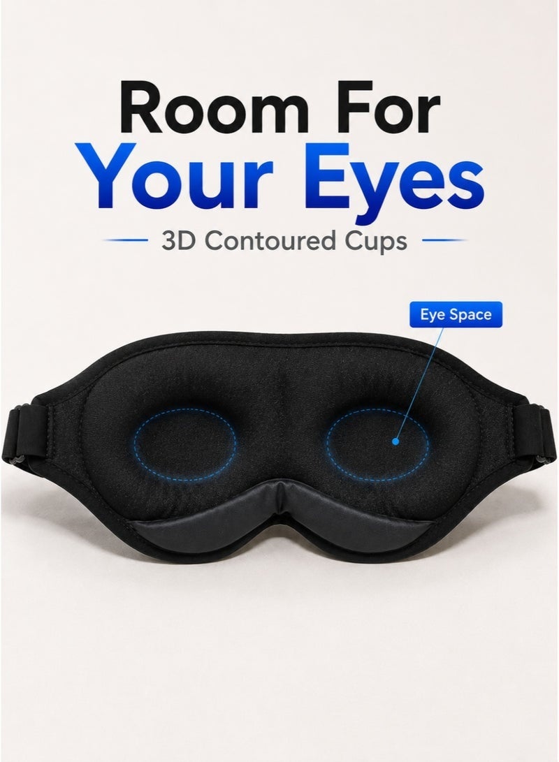 3D Contoured Sleep Mask, 100% Blackout Light Blocking Eye Mask for Sleeping, Zero Eye Pressure, Side Sleeper Friendly, Adjustable Breathable Travel Blindfold, Black - Image 3