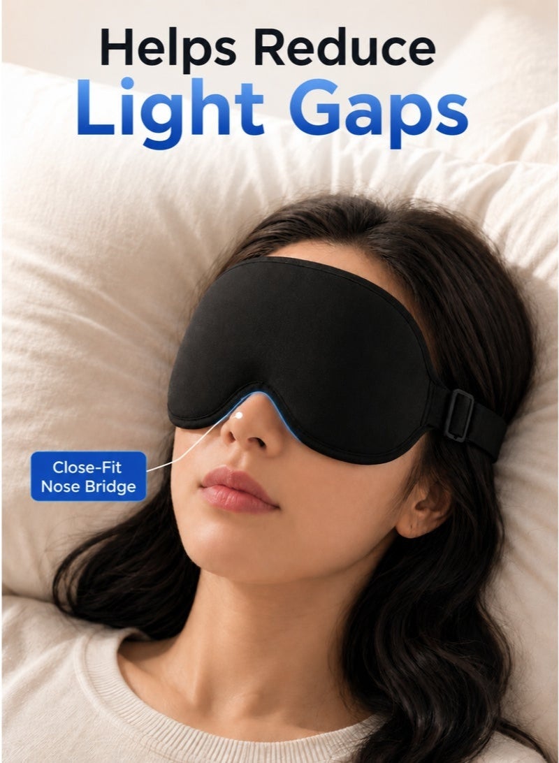 3D Contoured Sleep Mask, 100% Blackout Light Blocking Eye Mask for Sleeping, Zero Eye Pressure, Side Sleeper Friendly, Adjustable Breathable Travel Blindfold, Black - Image 4