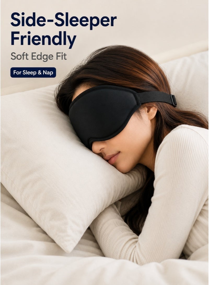 3D Contoured Sleep Mask, 100% Blackout Light Blocking Eye Mask for Sleeping, Zero Eye Pressure, Side Sleeper Friendly, Adjustable Breathable Travel Blindfold, Black - Image 2
