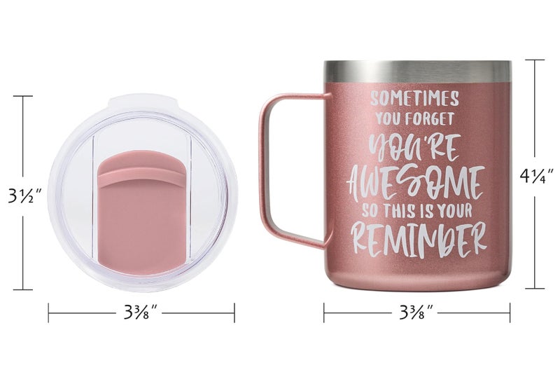 SUNWILL Insulated Coffee Mug with Lid, Birthday Gifts for Women, Stainless Steel Coffee Cup, Inspirational Sometimes You Forget You're Awesome Gifts for Mom, Best Friend, Her- 14oz Rose Gold - Image 2