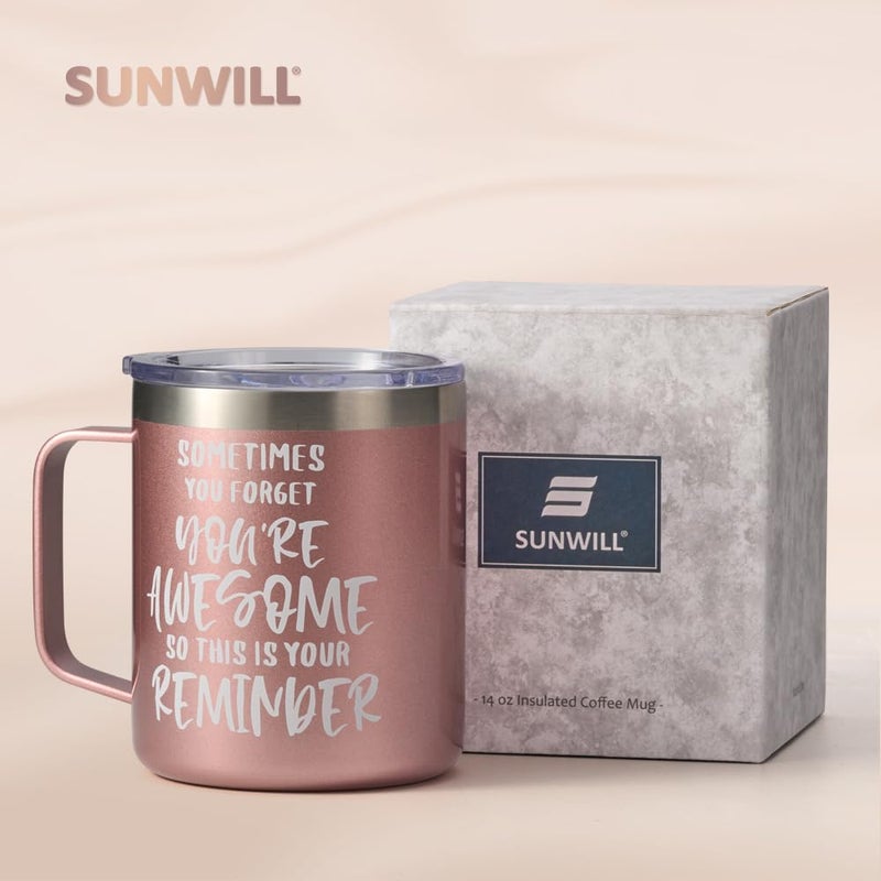 SUNWILL Insulated Coffee Mug with Lid, Birthday Gifts for Women, Stainless Steel Coffee Cup, Inspirational Sometimes You Forget You're Awesome Gifts for Mom, Best Friend, Her- 14oz Rose Gold - Image 4