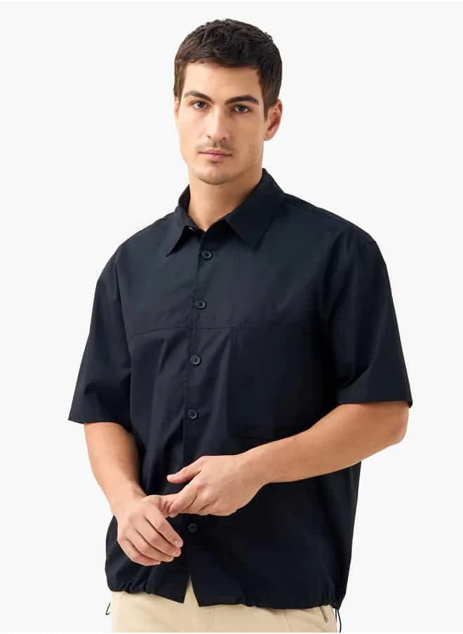 ايكونيك Iconic Collar Shirt with Short Sleeves and Drawstring Hem Detail