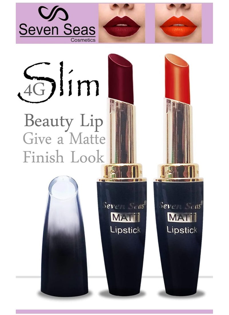 Seven Seas Seven Seas Cosmetics Makeup 4g Matte Lipstick Non Transfer  proff Combo Set of 2 Color orange l pink  - Image 3