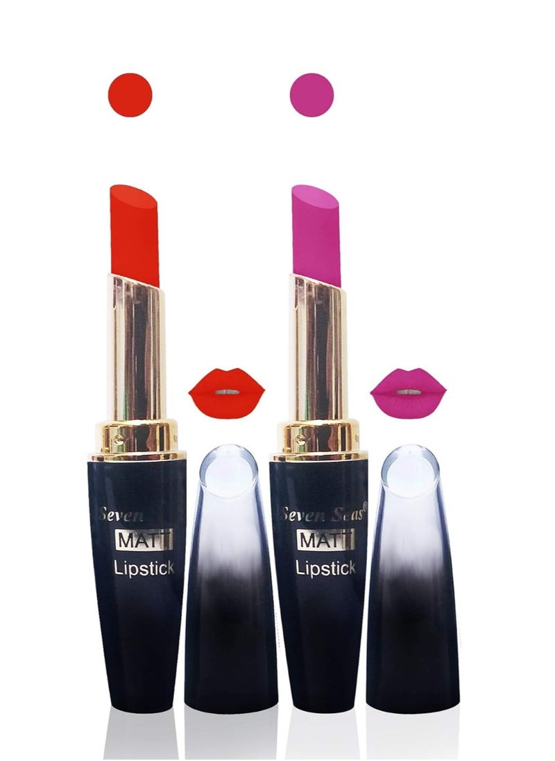 Seven Seas Seven Seas Cosmetics Makeup 4g Matte Lipstick Non Transfer  proff Combo Set of 2 Color orange l pink  - Image 1
