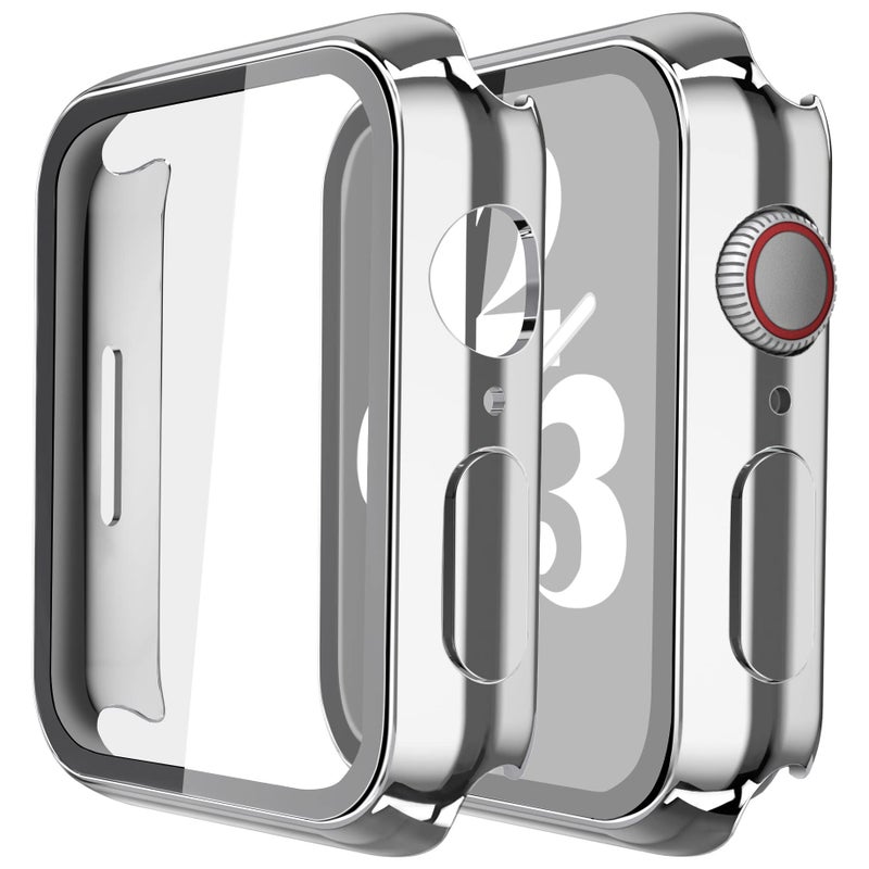 Misxi 2 Pack Hard PC Case with Tempered Glass Screen Protector Compatible with Apple Watch Series 9 (2023) Series 8 Series 7 41mm, Ultra-Thin Cover for iWatch S9/S8/S7, 1 Silver + 1 Transparent - Image 1