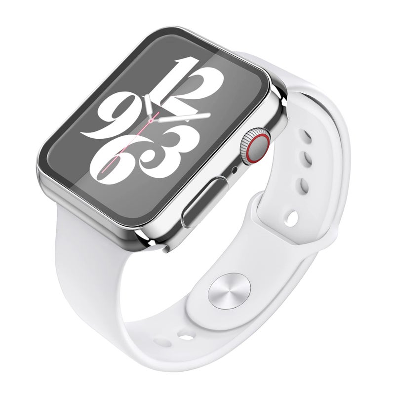 Misxi 2 Pack Hard PC Case with Tempered Glass Screen Protector Compatible with Apple Watch Series 9 (2023) Series 8 Series 7 41mm, Ultra-Thin Cover for iWatch S9/S8/S7, 1 Silver + 1 Transparent - Image 4