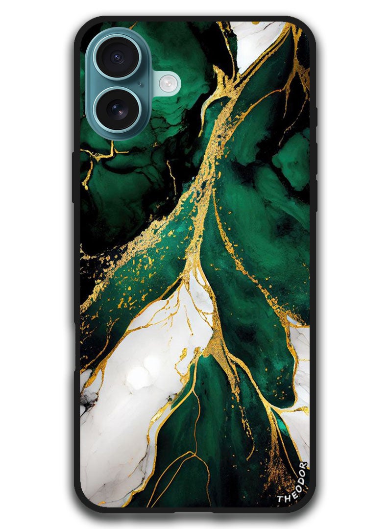 Theodor Protective Case Anti Scratch Shock Proof Bumper Cover For iPhone 16 (6.1)-inch Green Marble texture - Image 1
