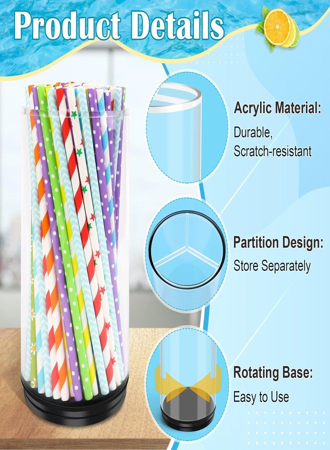 Catcan Straw Dispenser for Counter Acrylic Straw Holder with 100 Disposable Straws for Kitchens, Restaurants, Coffee Shops, Bars(Rotatable, Transparent) - Image 3