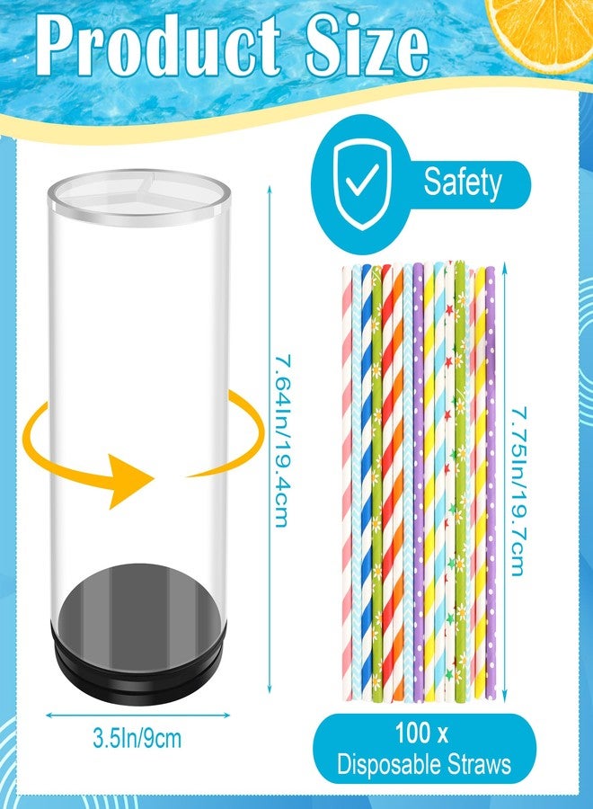 Catcan Straw Dispenser for Counter Acrylic Straw Holder with 100 Disposable Straws for Kitchens, Restaurants, Coffee Shops, Bars(Rotatable, Transparent) - Image 2