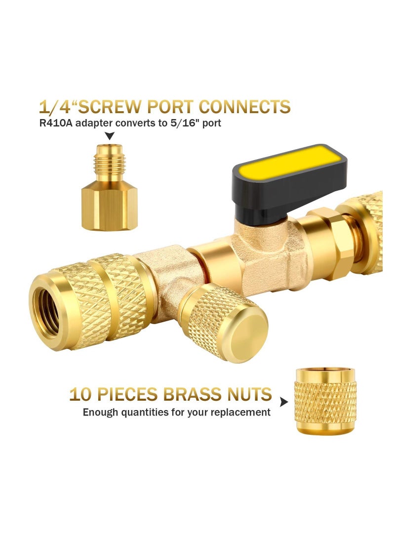 Valve Core Remover Installer Tool with Dual Size SAE 1/4 5/16 Port 20 PCS Cores Teflon Seal and 10 Brass Nuts Compatible R22 R12 R407 R410 R404 R32 R600 A/C  - Image 2