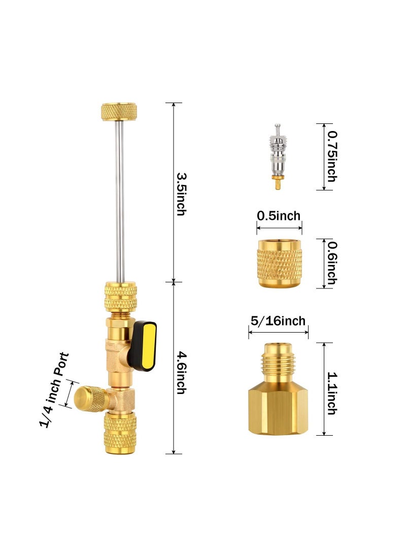 Valve Core Remover Installer Tool with Dual Size SAE 1/4 5/16 Port 20 PCS Cores Teflon Seal and 10 Brass Nuts Compatible R22 R12 R407 R410 R404 R32 R600 A/C  - Image 3