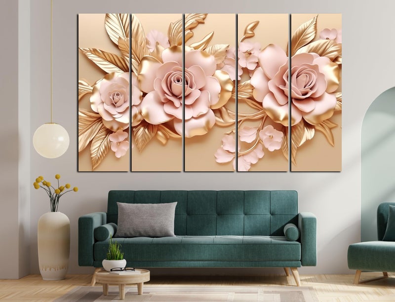 CN RETAILS Modern Art Flower 3D Wall painting Big Size setof 5 (48x30) Wall Art for Bedroom,Drawing room,Hotels-Wooden Framed-Digital Painting ss12_01 - Image 4