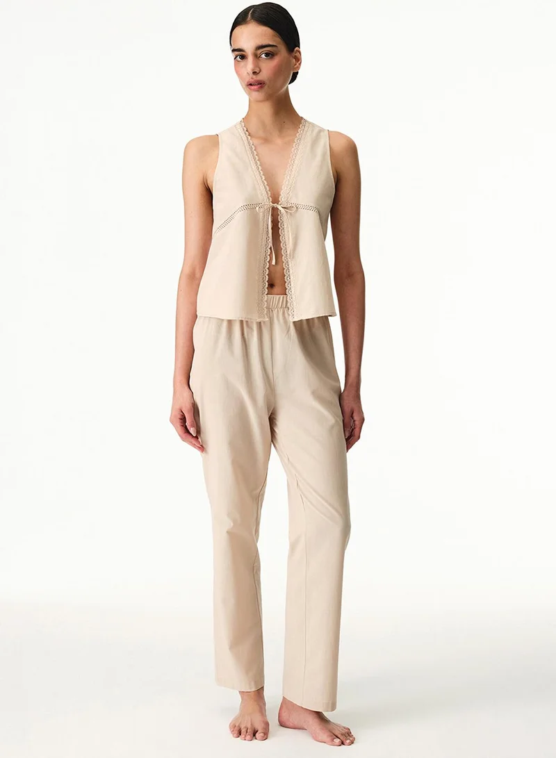 Penti Women's Cotton Lounge Belle Sleeveless Pajama Set - Beige