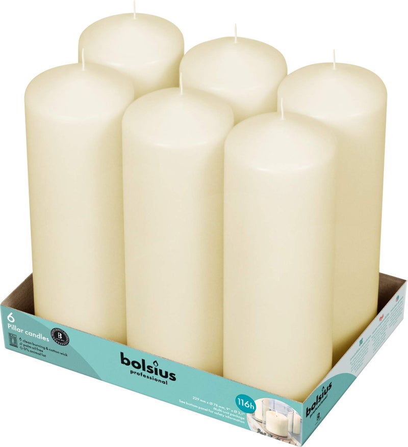 BOLSIUS 6 Ivory Pillar Candles Bulk 3x9 Inches Candle Set 116 Hours Clean Burning No Palm Oil 0 Animal Fat Premium European Quality Unscented Dripless Any Occasion Pillars