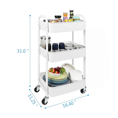 MAX Houser 3-Tier Rolling Utility Cart with Caster Wheels,Easy Assembly, for Kitchen, Bathroom (White) - Image 2