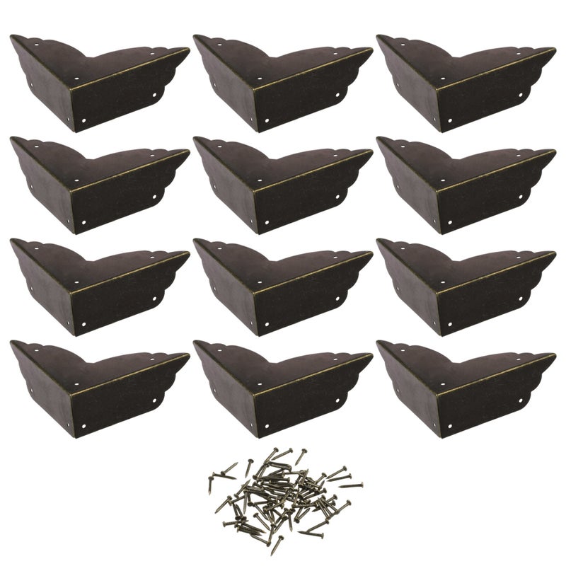 CM Cosmos Pack of 12 Antique Metal Box Corner Protector Edge Safety Guard Cabinet Furniture Corner Metal Bumpers Bronze Tone Color