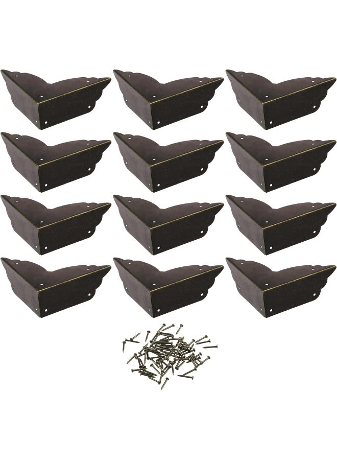 CM Cosmos Pack of 12 Antique Metal Box Corner Protector Edge Safety Guard Cabinet Furniture Corner Metal Bumpers, Bronze Tone Color - Image 1