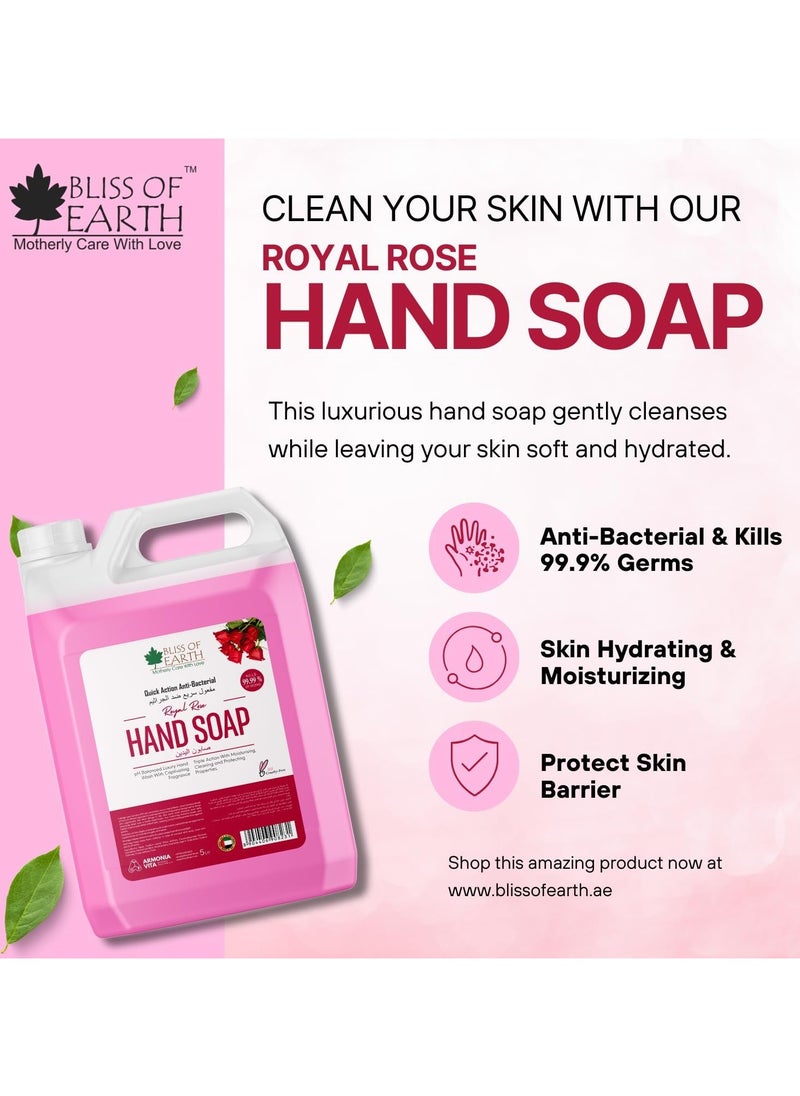 BLISS OF EARTH Hand Wash Liquid 5ltr Refill Refreshing Royal Rose Hand Soap Refill with Antibacterial Protection Moisturizing Formula and Aromatic Fragrance Perfect for Hotel Office and Home 5 Litres  - Image 2