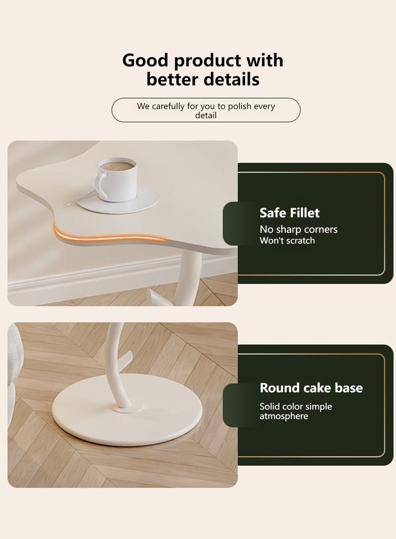 XiuWoo Flower Shape Side Table, Rock Coffee Table, Carbon Steel Bracket Bedside Table Small Accent Table for Couch Living Room Bedroom, White, Rock Slab Desktop - Image 2