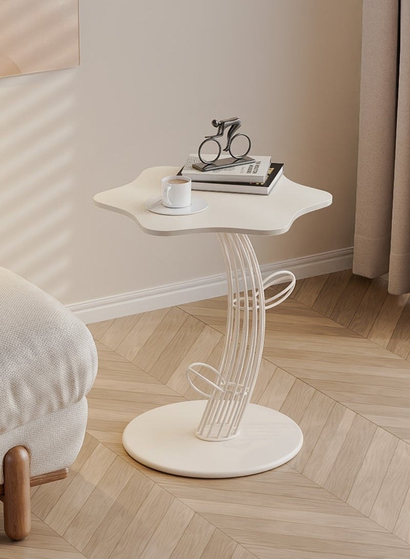 XiuWoo Flower Shape Side Table, Rock Coffee Table, Carbon Steel Bracket Bedside Table Small Accent Table for Couch Living Room Bedroom, White, Rock Slab Desktop - Image 1