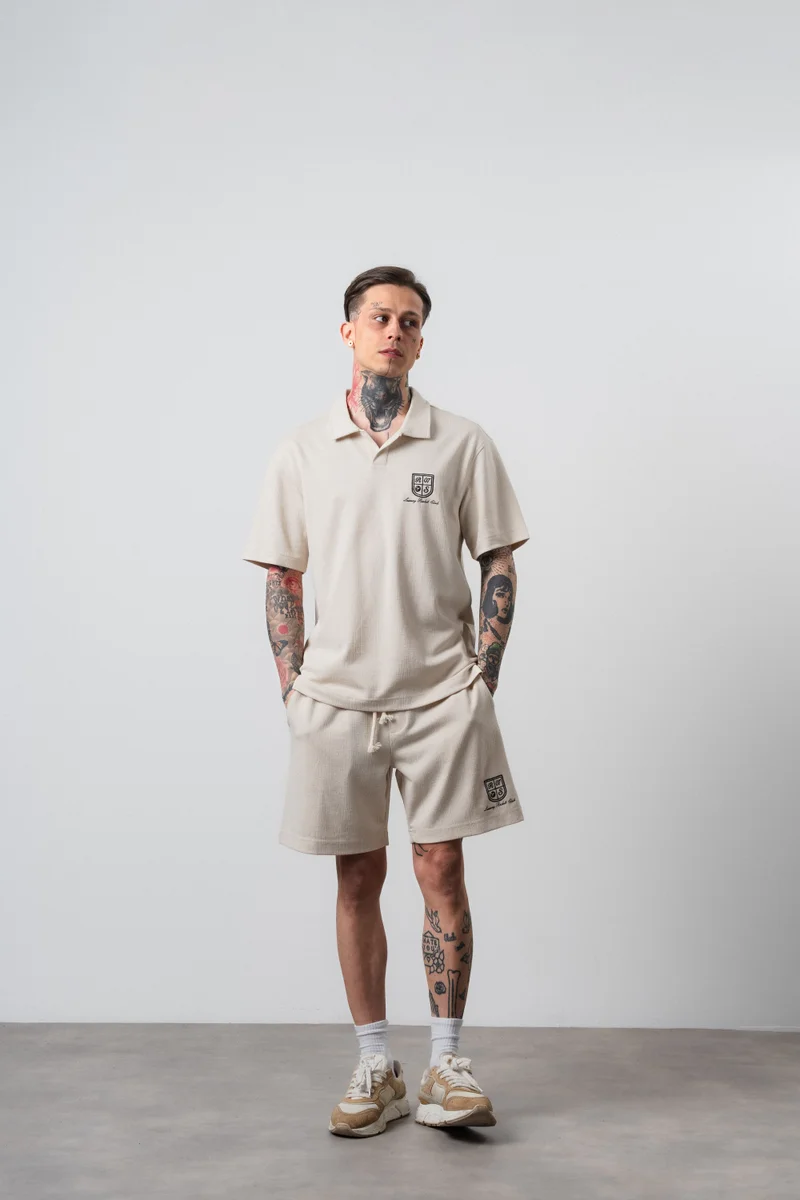 Respire Men's Rocket Club Print Regular Fit T-Shirt and Shorts Set, Beige