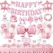 Bolake Pink Bow Birthday Party Decorations Girl Bow Themed Party Decorations Include Happy Birthday Banner Hanging Swirls Balloons Cake Toppers for Girls Baby Shower Bridal Shower Bachelorette Party Decor - Image 3