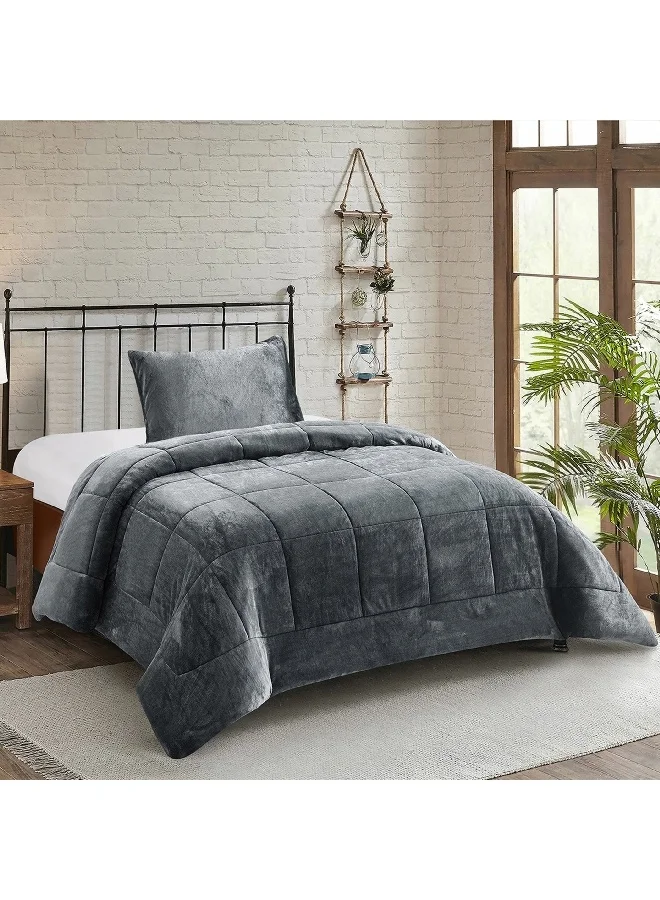 Home Box Nariko Solid Flannel 2-Piece Twin Comforter Set 220 x 150 cm