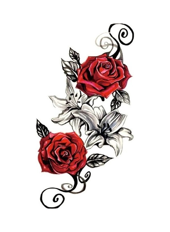 NIBEMINENT Flower Design Temporary Tattoo Red/Black/White