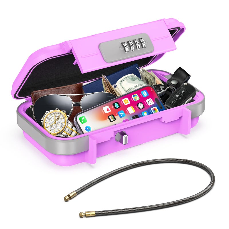 AMIR Portable Safe Box, Combination Lock with Code, Waterproof Anti-Theft Mini Travel Safe with Removable Chain, Portable Lock Box for Home Office Car Dorm Beach - Image 1