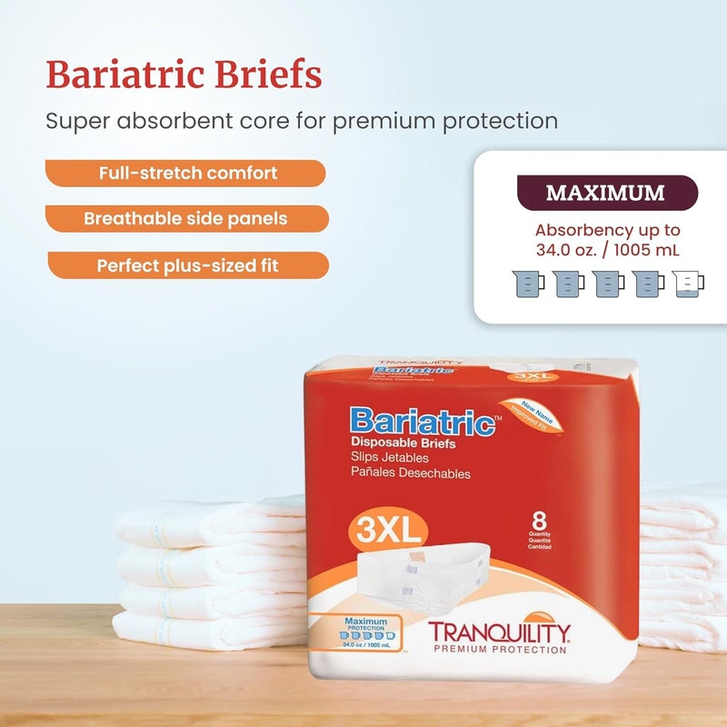 Tranquility Bariatric Disposable Briefs 3XLarge with Peach Mat Core for Dry Skin Odor Control Max Comfort Secure Kufguard Technology LatexFree 34oz Capacity 32ct Case - Image 2