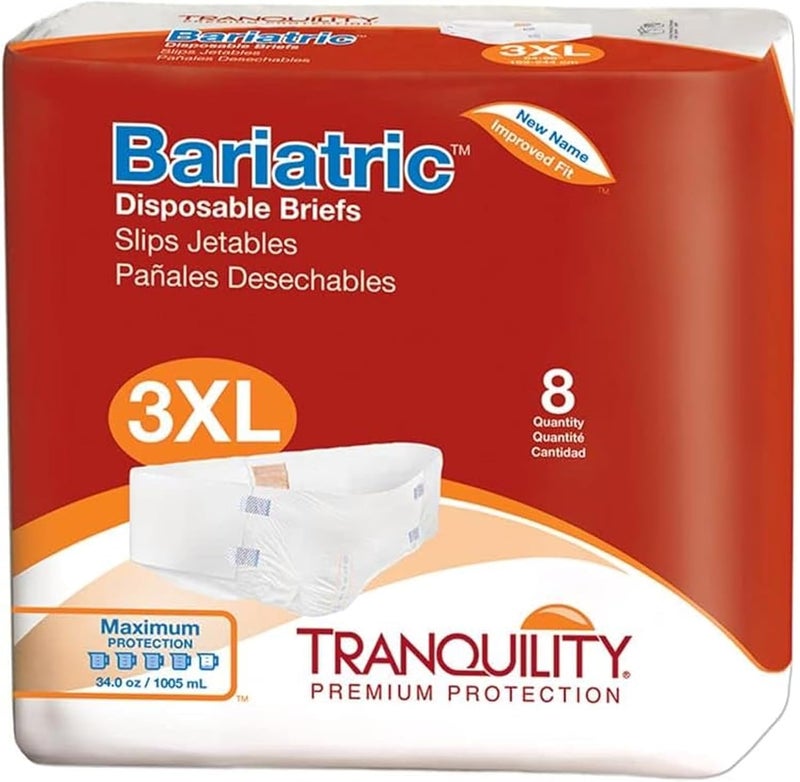 Tranquility Bariatric Disposable Briefs 3XLarge with Peach Mat Core for Dry Skin Odor Control Max Comfort Secure Kufguard Technology LatexFree 34oz Capacity 32ct Case - Image 1